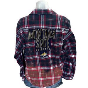 Montana State University Bobcats Plaid Flannel Shirt LARGE Football Oversized